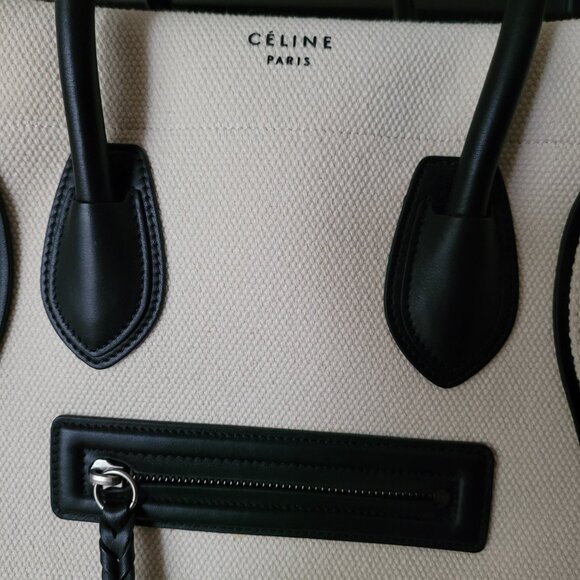 CELINE White Canvas And Black Leather trim Phantom Medium Tote Bag. - Picture 12 of 16